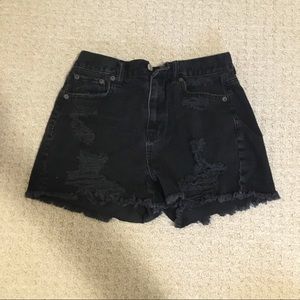 American Eagle Black Distressed Denim Mom Shorts
